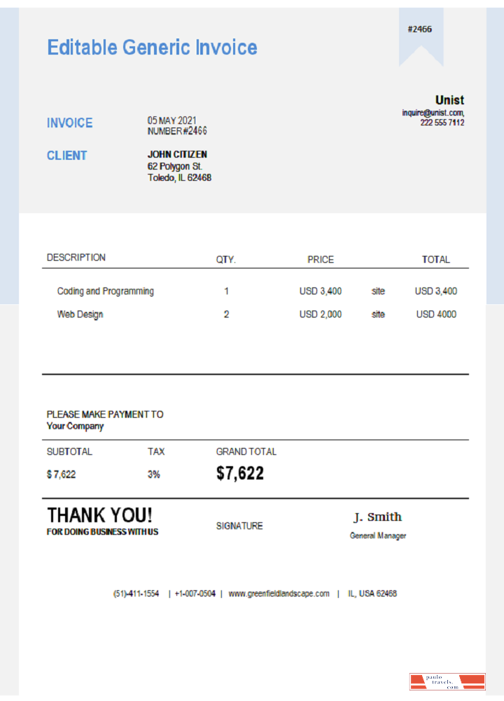 USA Unist invoice PSD template